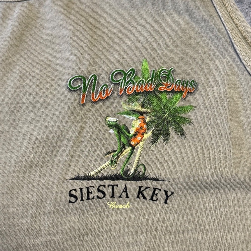 Gildan Siesta Key Beach No Bad Days Graphic Tank Top Mens XL Olive Tan Cotton